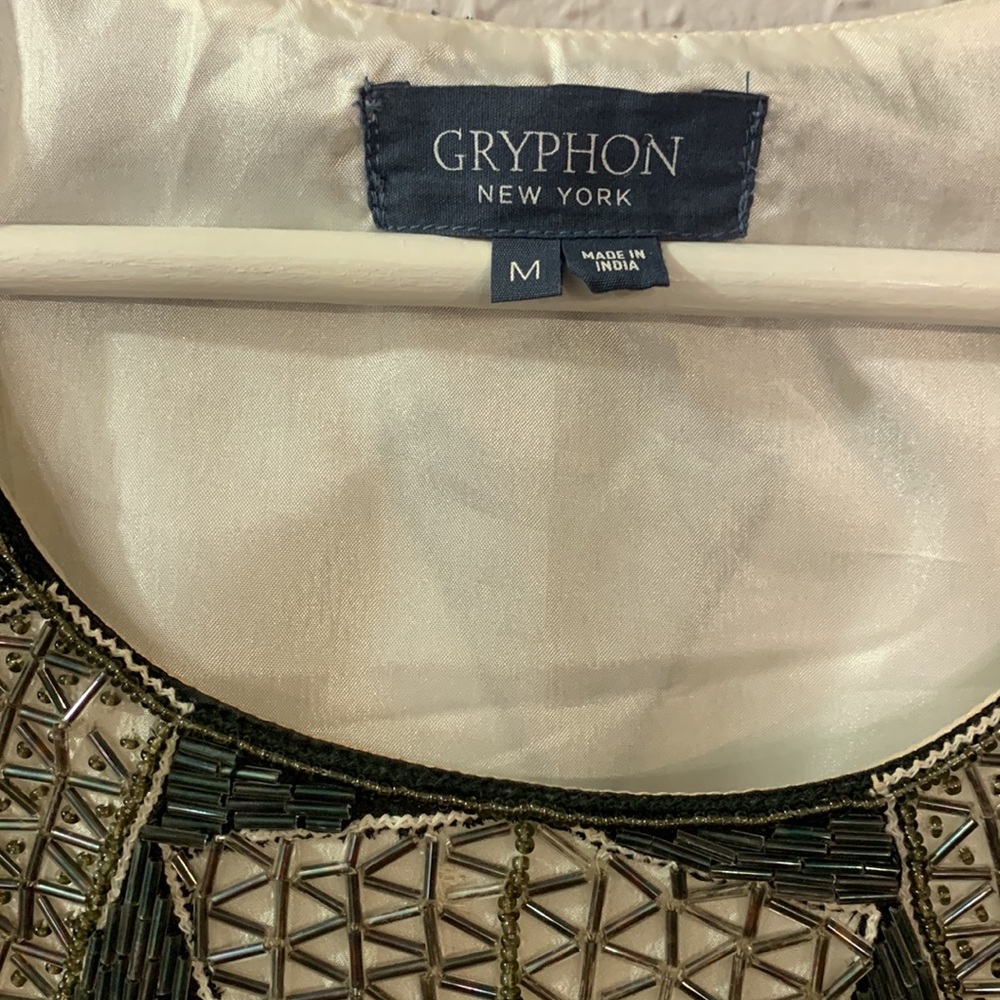 Gryphon NEW 100% Silk Cocktail Dress White Medium Beaded Neckline Flirty Party - Picture 2 of 12